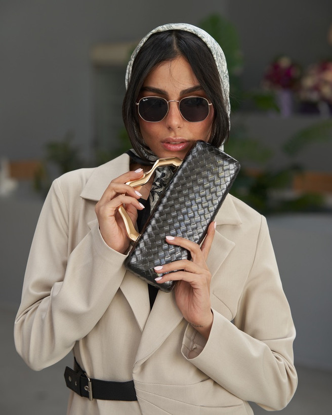 کیف مجلسی زنانه بافتدار دسته فلزی کد XY18