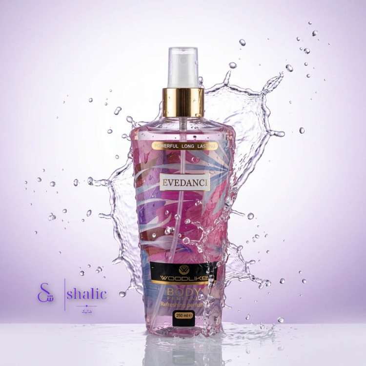 نمای نزدیک از برچسب Woodlike Body Perfume Evedanci