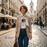 مینی اسکارف زنانه طرح ساعت سایز
