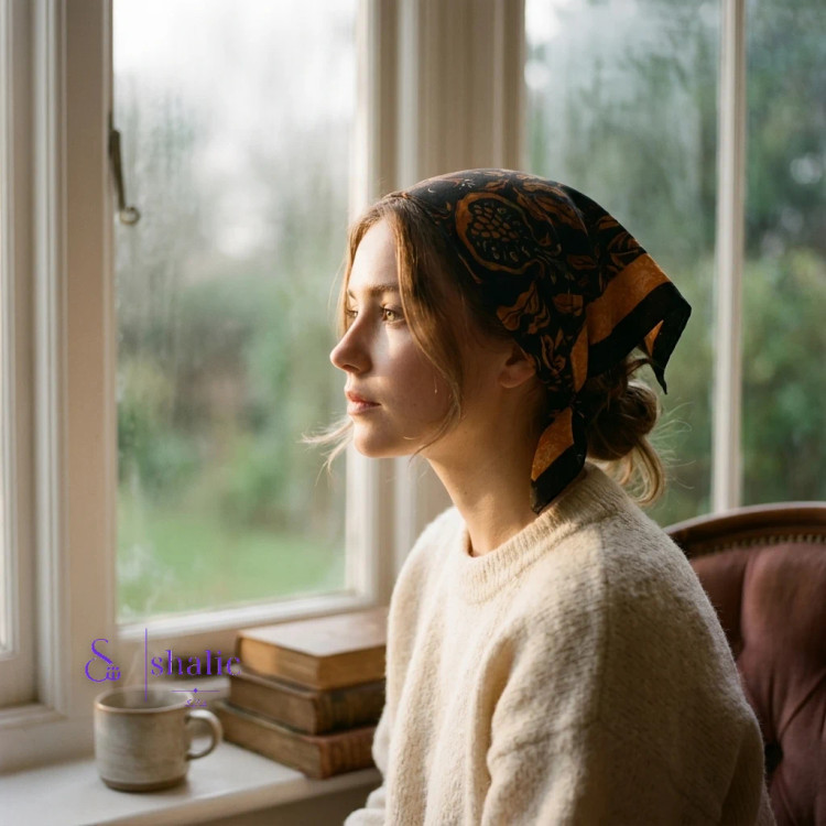 روسری کوچک ابریشم مصنوعی طرح اسلیمی