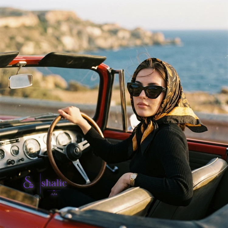 مینی اسکارف زنانه طرح ساعت سایز