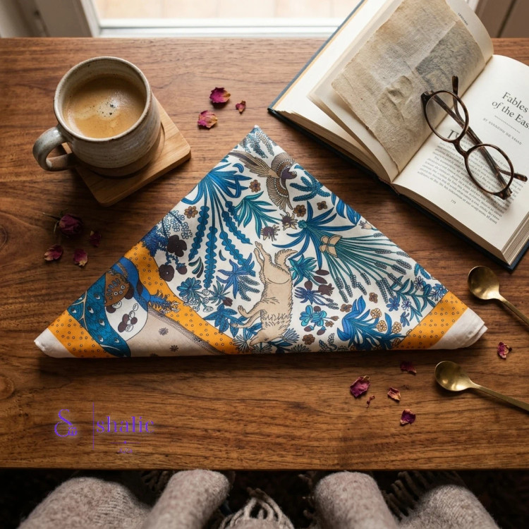 مینی اسکارف زنانه طرح حیوانات و گلهای شرقی