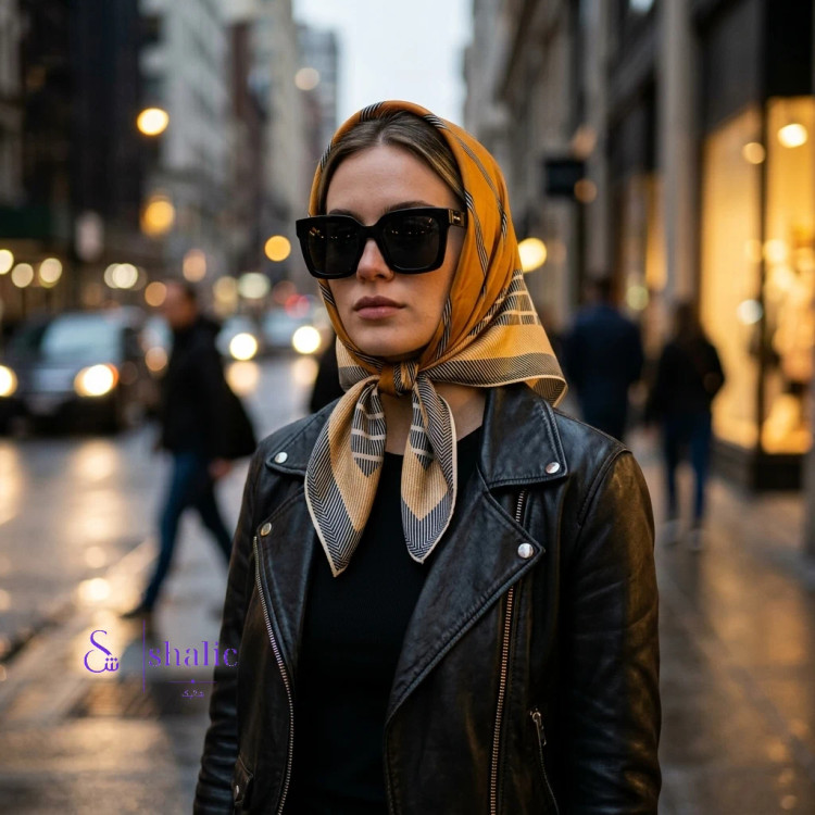 مینی اسکارف زنانه طرح هندسی راهراه
