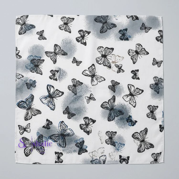 مینی اسکارف زنانه ابریشم مصنوعی طرح پروانه مینیمال سفید مشکی سایز