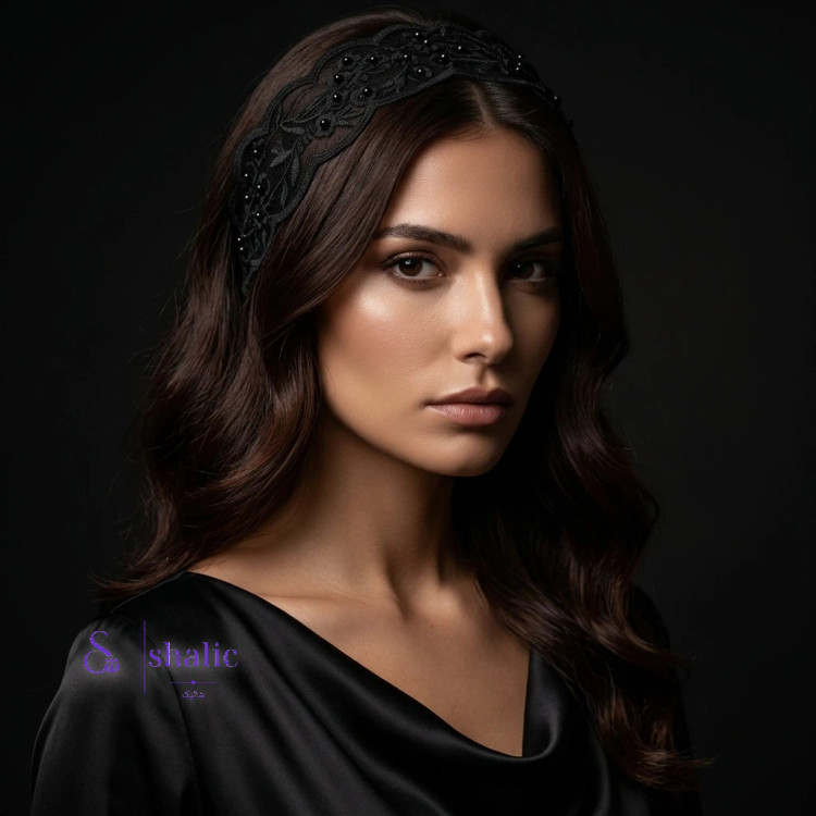 هدبند زنانه گیپور مرواریدی در دو رنگ مشکی و سفید
